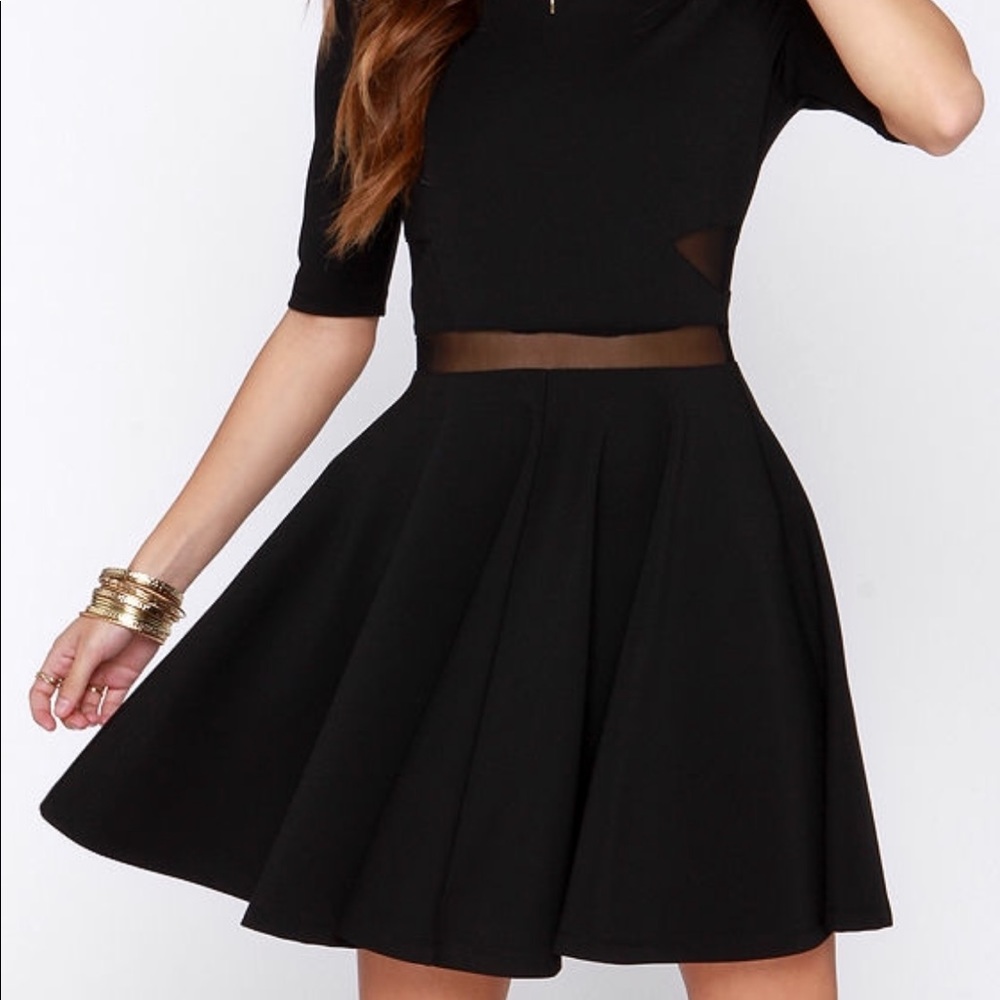 Lulu’s Black Mesh Cutout Skater Dress